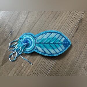 Beaded Feather Hair Clip - Turquoise Blue